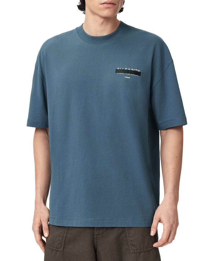 オールセインツ メンズ トップス Tシャツ ロゴ グラフィック ALLSAINTS Redact Graphic Logo Tee Waved Blue ブルー