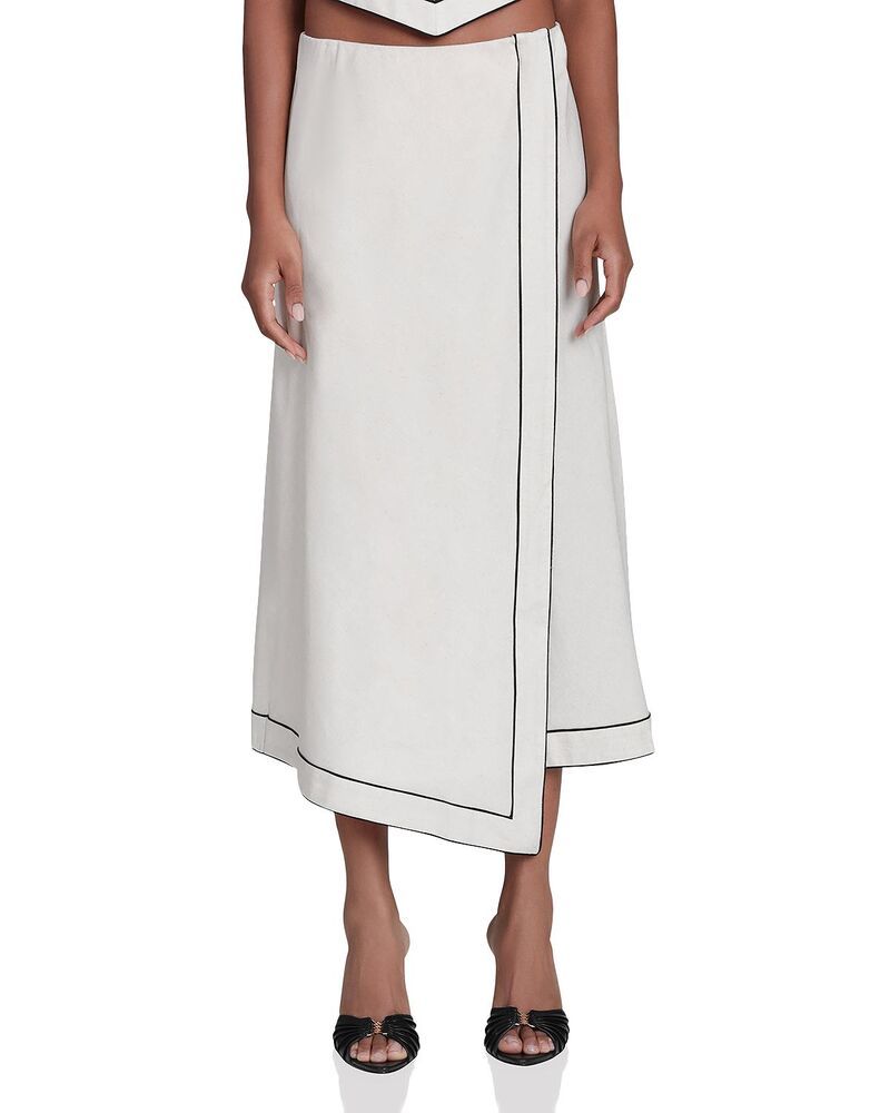 アヴェックレフィーユ レディース ボトムスカート リネン マキシ Avec Les Filles Linen Blend Faux Wrap Maxi Slip Skirt OatmealBlack