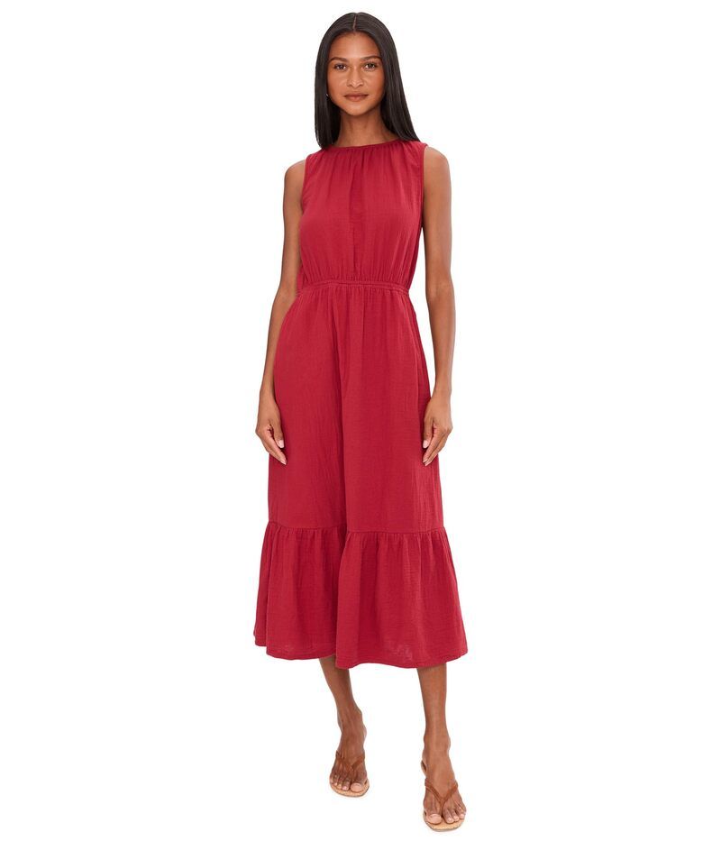 パクト レディース トップス ワンピース ティアード ミディ PACT Coastal Double Gauze Tiered Midi Dress Poppy Red レッド