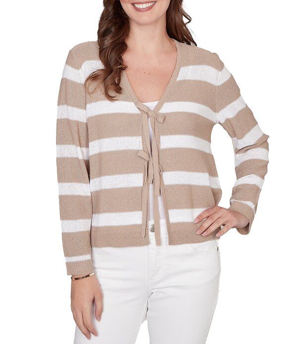 ルビーアールディー レディース アウター ニット・セーター Vネック Ruby Rd Stripe VNeck Long Sleeve TieFront Sweater Pebble Multi マル