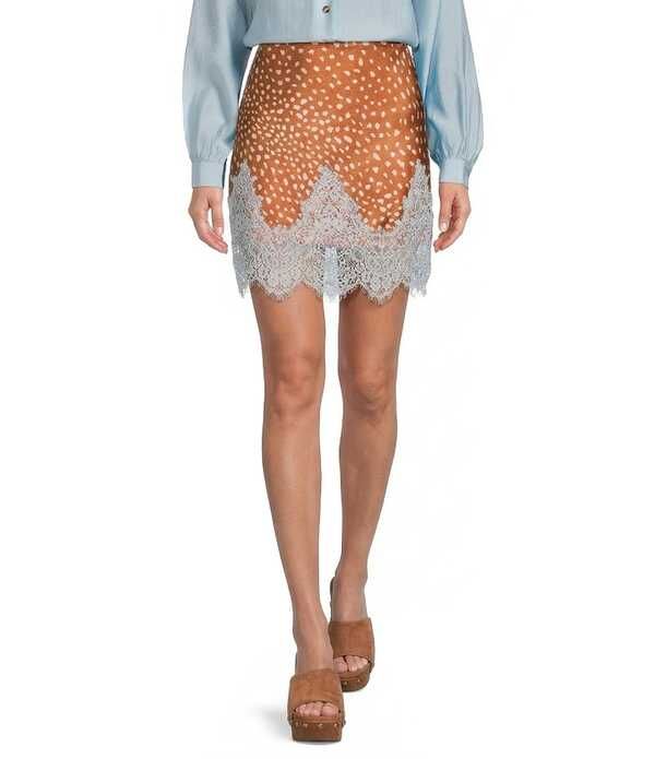 ネバーフリードレスド レディース ボトムスカート プリント ミニ Never Fully Dressedeer Print Maeva Printed Slip Mini Skirt Brown ブラ