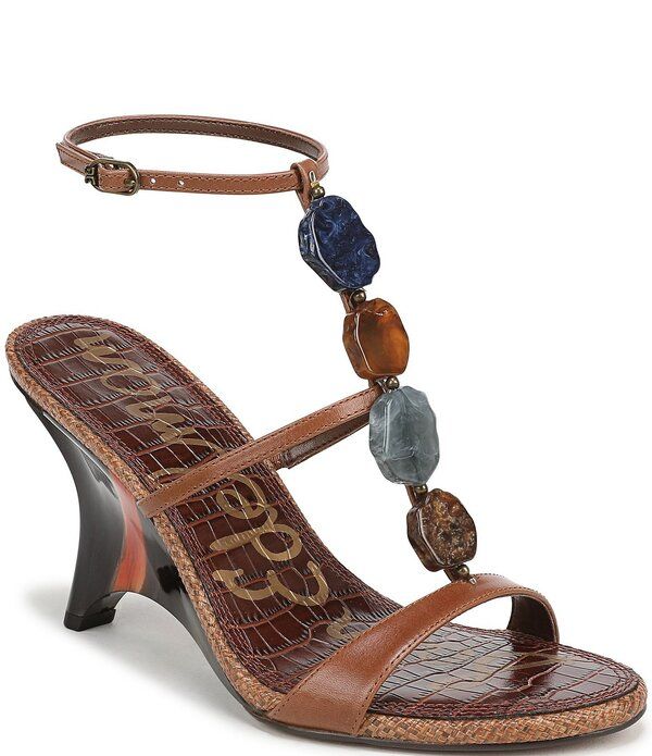 サムエデルマン レディース シューズ サンダル アンクル レザー Sam Edelman Massey Leather Stonembellished Ankle Strap Wedge Dressa