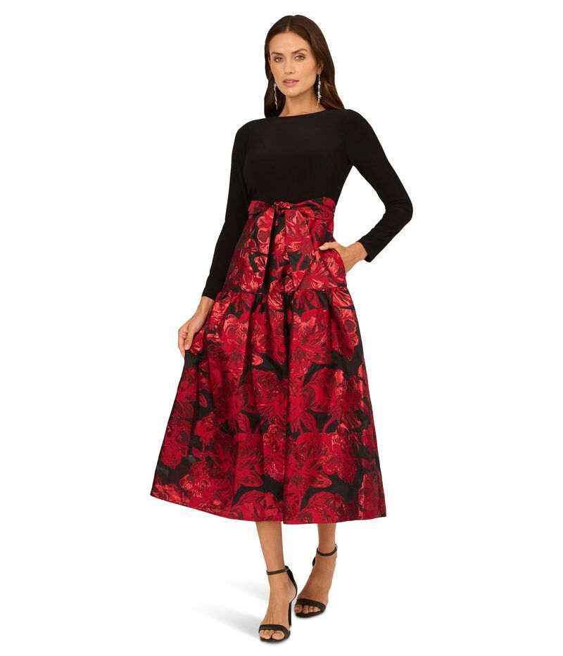 アドリアナ パペル レディース トップス ワンピース フラワー柄 フラワー Adrianna Papell Combo Floral Jacquardress BlackRed ブラック