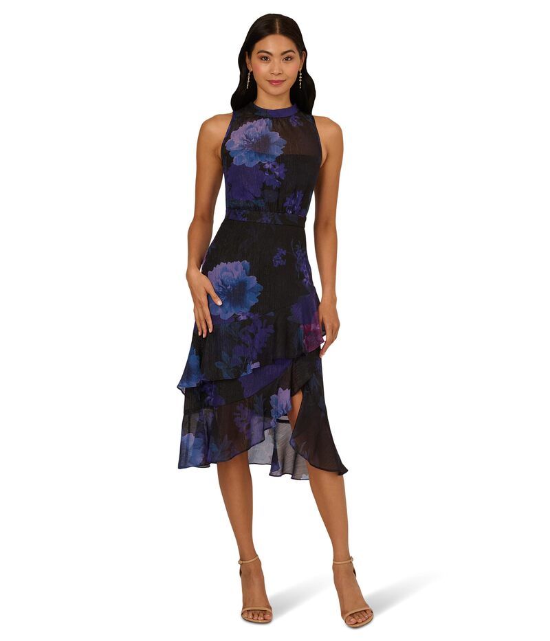 アドリアナ パペル レディース トップス ワンピース ミディ ホルター Adrianna Papell Halter Glitter Midi Dress Black Multi ブラック