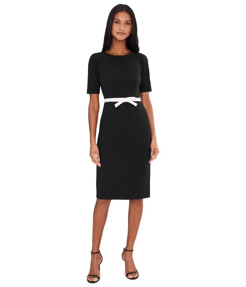 アドリアナ パペル レディース トップス ワンピース コントラスト Adrianna Papell Contrast Bow Sheath Dress BlackIvory アイボリー