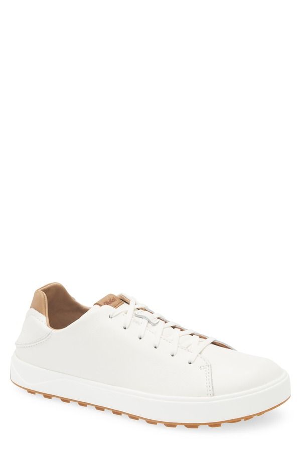 オルカイ メンズ シューズ スニーカー レザー OluKai WaiAlae Waterproof Leather Golf Shoe White Tan ホワイト