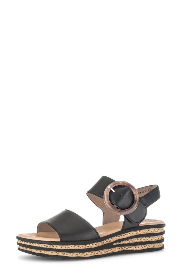 ガボール レディース シューズ サンダル アンクル Gabor Ankle Strap Wedge Sandal Black ブラック