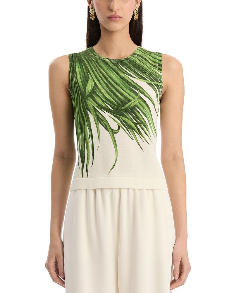 オスカー デ ラ レンタ レディース トップス タンクトップリント ニット Oscar de la Renta Printed Palm Tree Knitank GreenIvory アイボリー