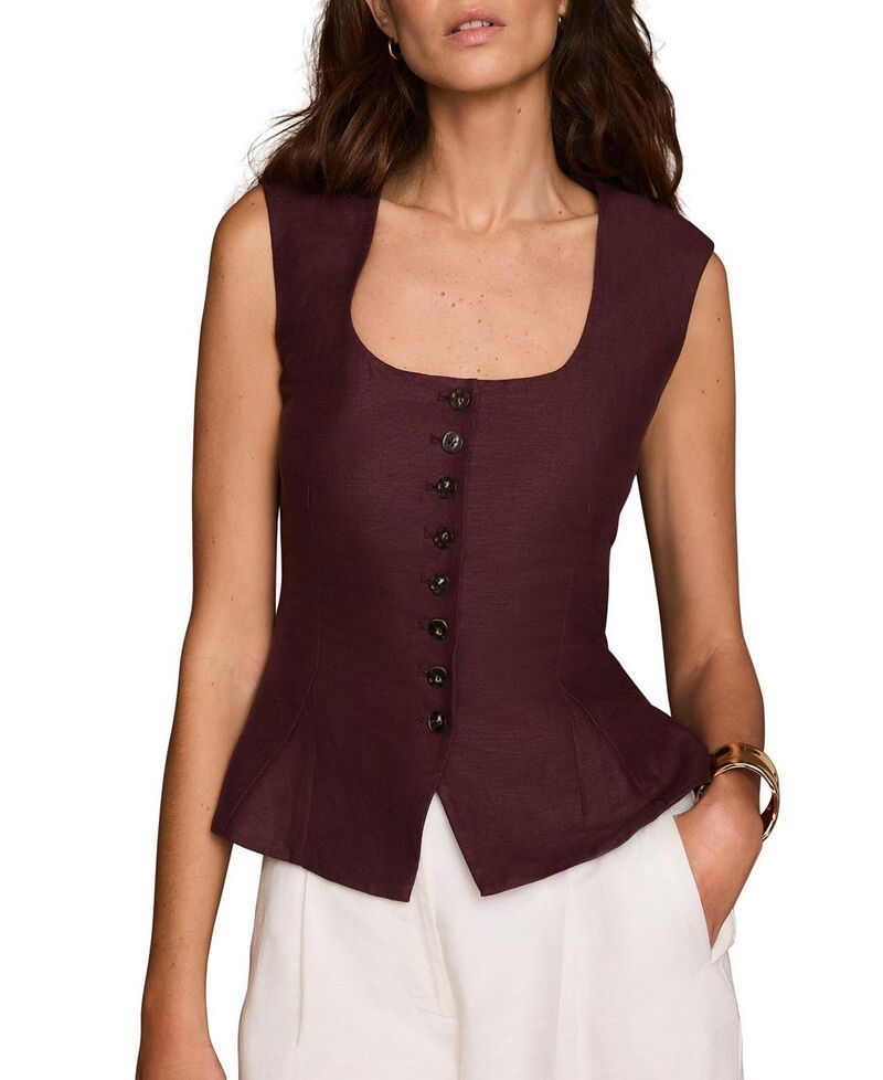 ミルトンベルベット レディース アウター コート リネン Mint Velvet Womens Linen Blend Peplum Waistcoat Burgundy バーガンディ