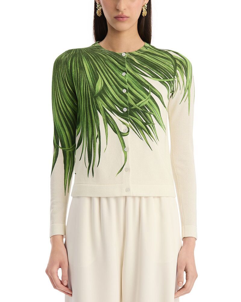 オスカー デ ラ レンタ レディース アウター カーディガン プリント セーター ニット Oscar de la Renta Printed Palm Tree Knit Cardigan Sweat