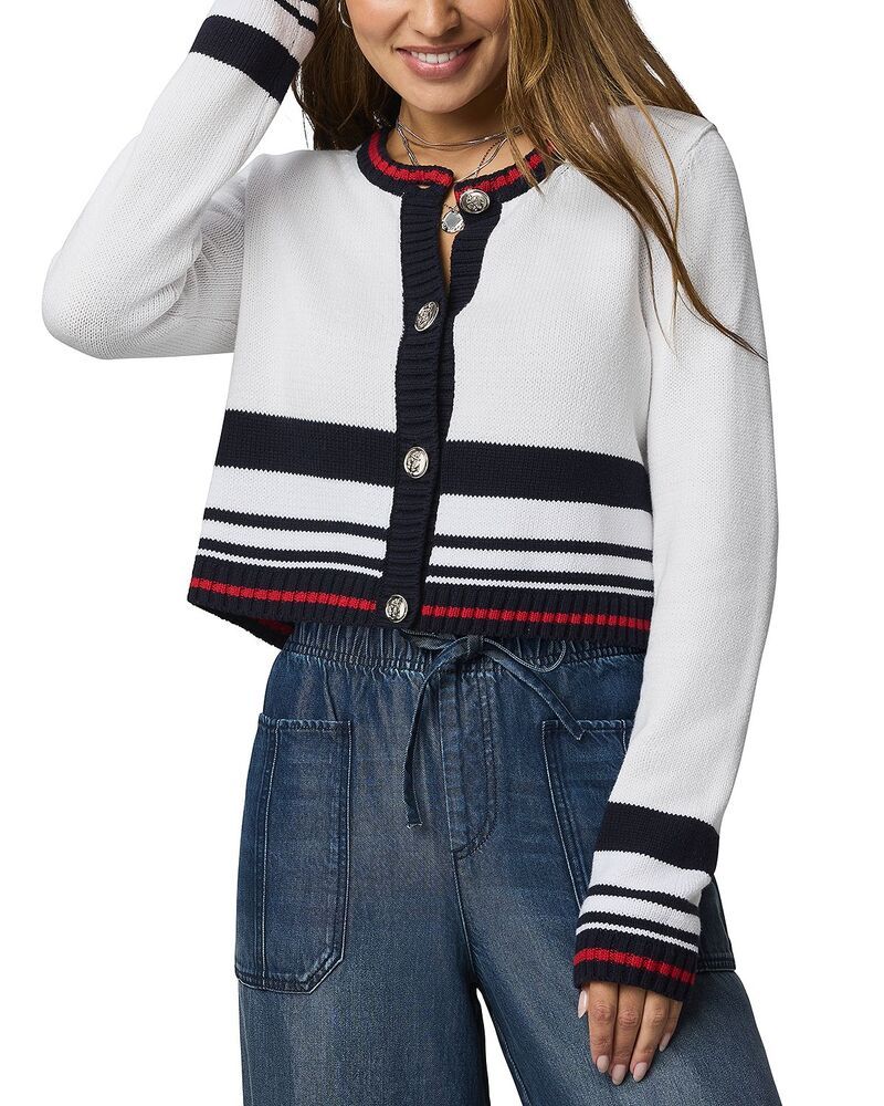 スプレンディット レディース アウター カーディガン Splendid Sailor Striped Cardigan WhiteNavyRouge ホワイト