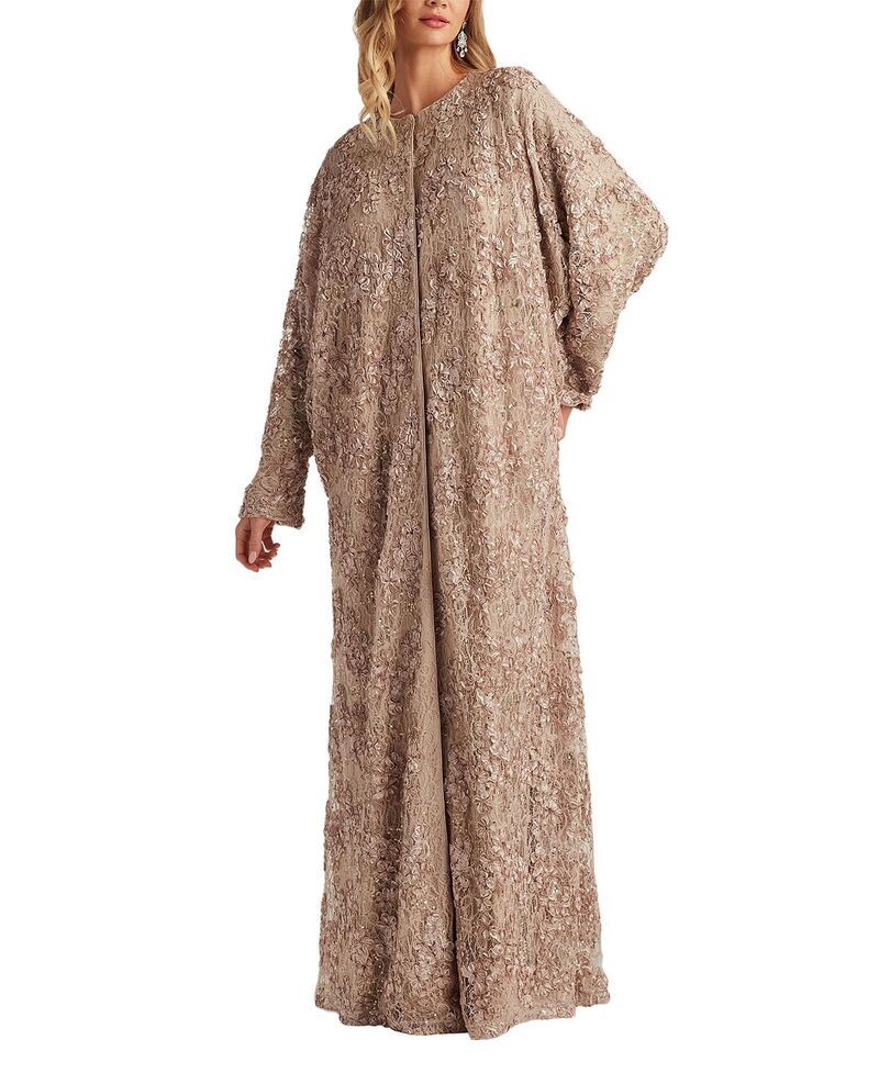 タダシショージ レディース トップス ワンピースパンコール 刺繍 Tadashi Shoji Hannesequin Embroidered Caftan Gown Rose Taupe トープ
