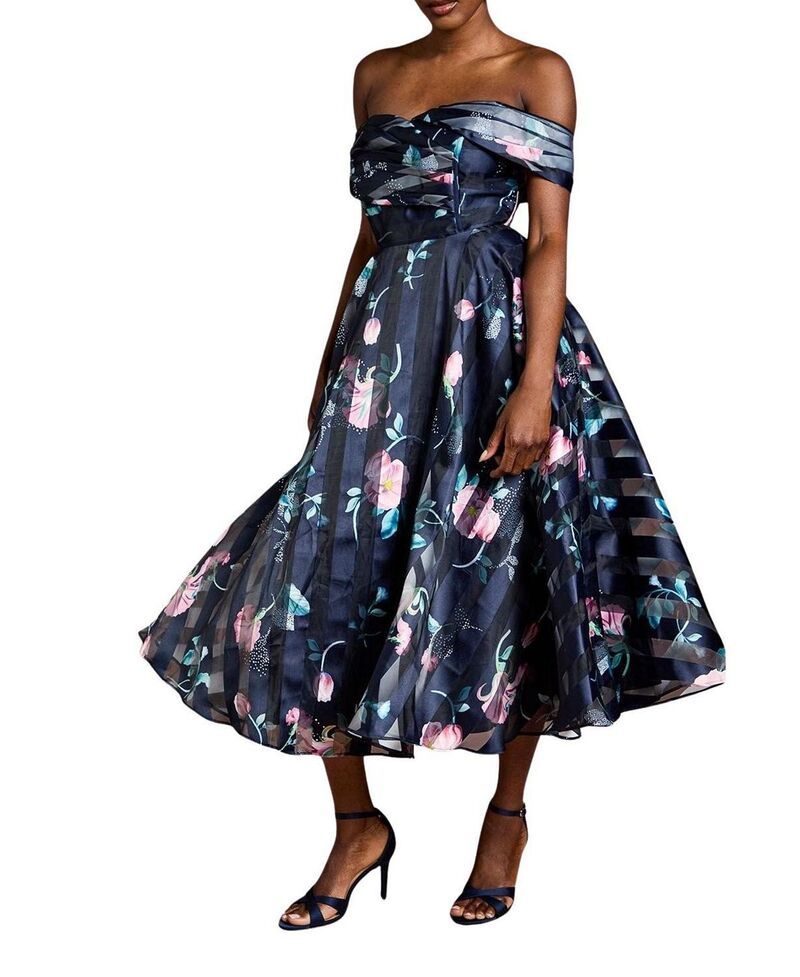 コースト レディース トップス ワンピース ミディ Coastripe Organza Pleatop Midi Dress Navy ネイビー