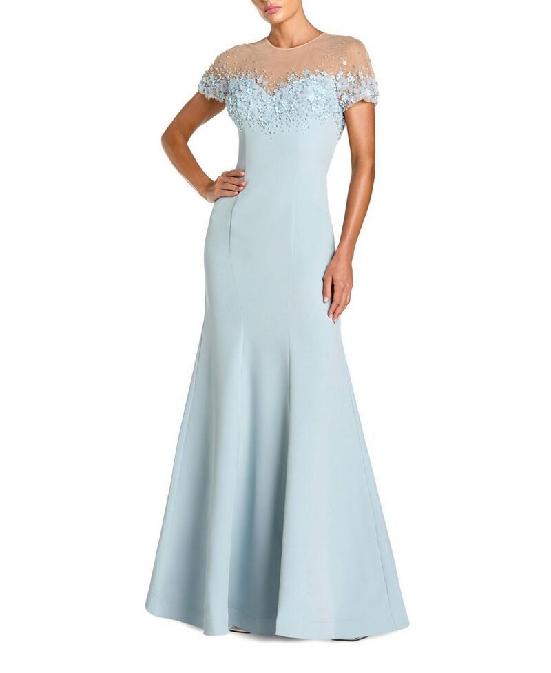 マックダガル レディース トップス ワンピース クレープ Mac Duggal Mermaid Crepe Gown With Beaded Illusioneck Powder Blue ブルー
