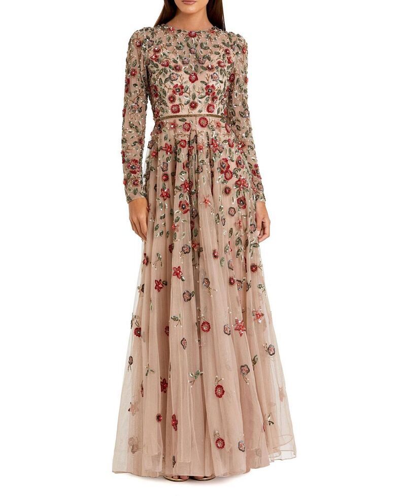 マックダガル レディース トップス ワンピース A ライン ハイネック プチ Mac Duggal Petitembellished High Neck Long Sleeve ALine Gown