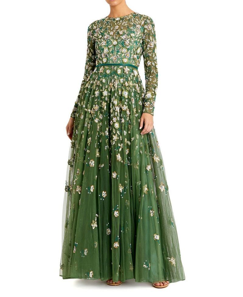 マックダガル レディース トップス ワンピース A ライン ハイネック プチ Mac Duggal Petitembellished High Neck Long Sleeve ALine Gown