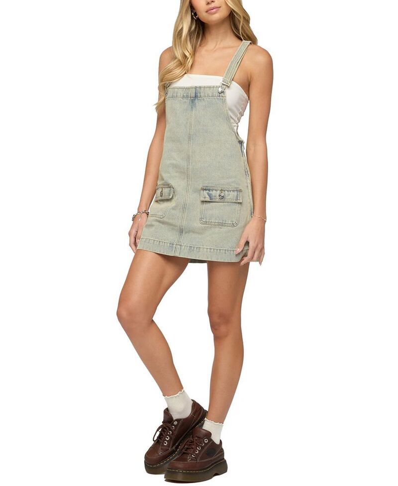 アディクテッド レディース トップス ワンピース ミニ オーバーオール デニム Edikted Overall Denimini Dress BlueVintageWashed ブルー