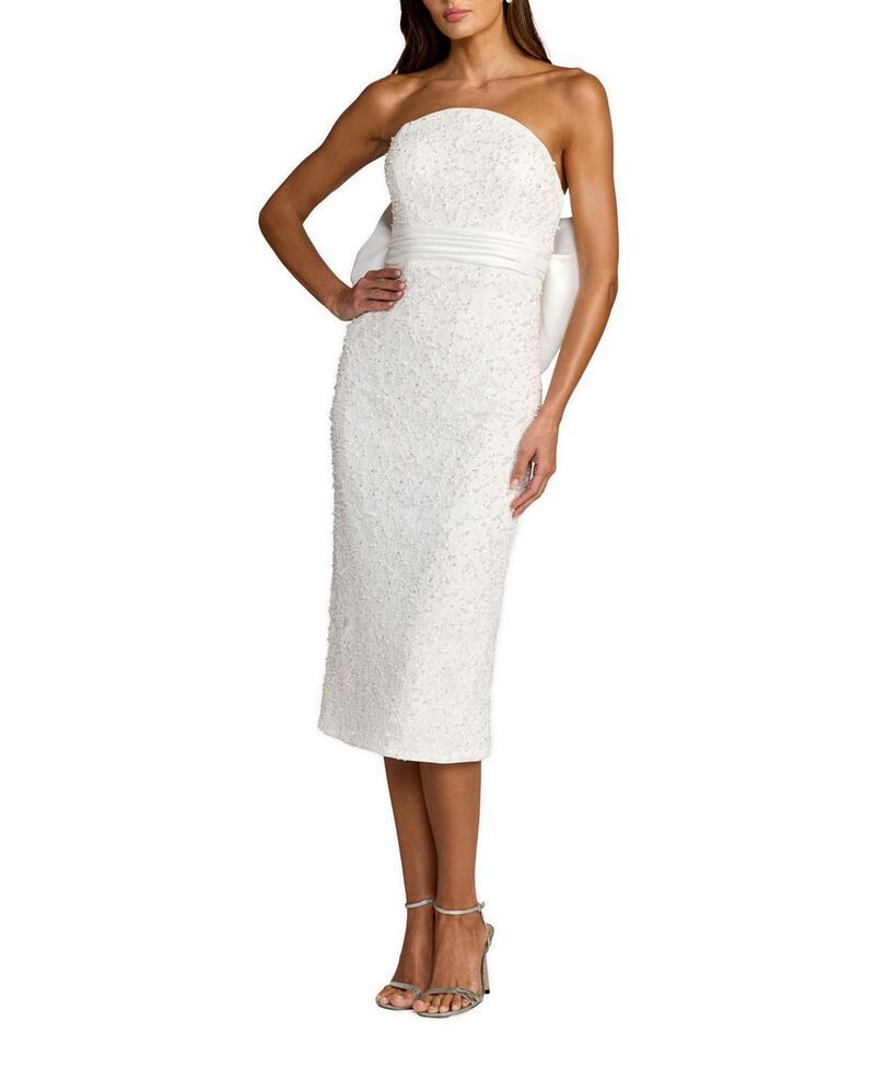 マックダガル レディース トップス ワンピース ミディ ストラップレス レース Mac Duggal Beaded Lace Strapless Bow Detail Fitted Midi Dres