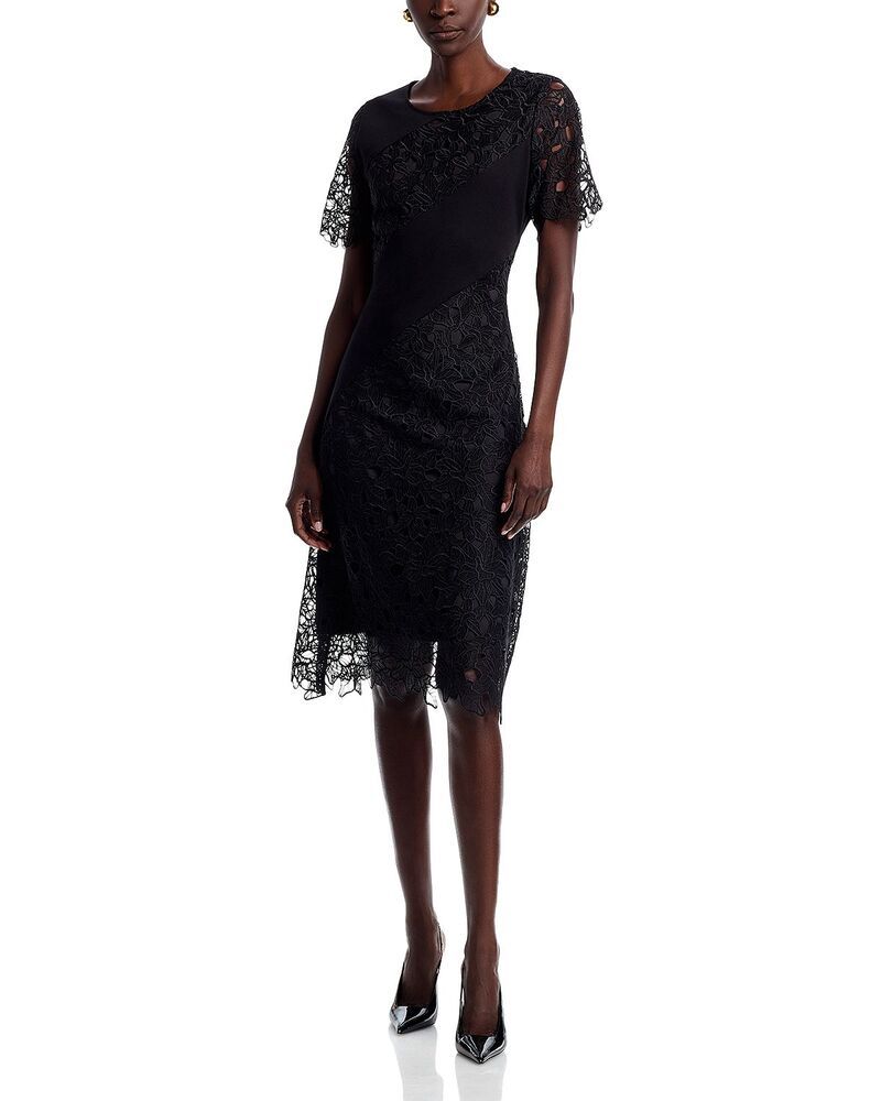 ミソック レディース トップス ワンピース ミディ Misook Woven Mixed Media Midi Dress Black ブラック