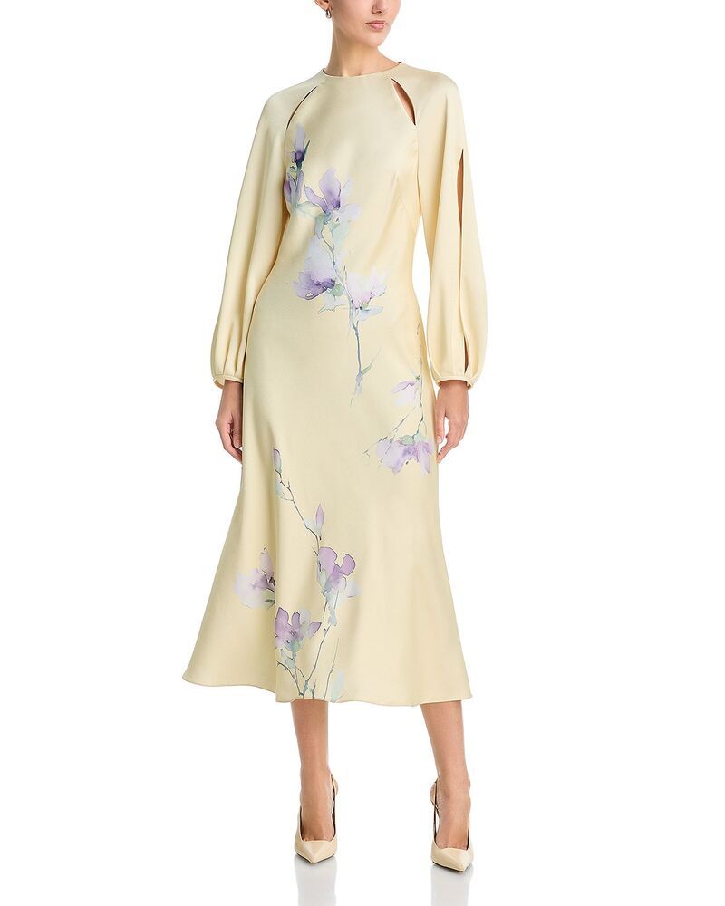 テリジョンバイリッキーフリーマン レディース トップス ワンピース サテン Teri Jon by Rickie Freeman Satin Slit Sleeve Dress Yellow Mult