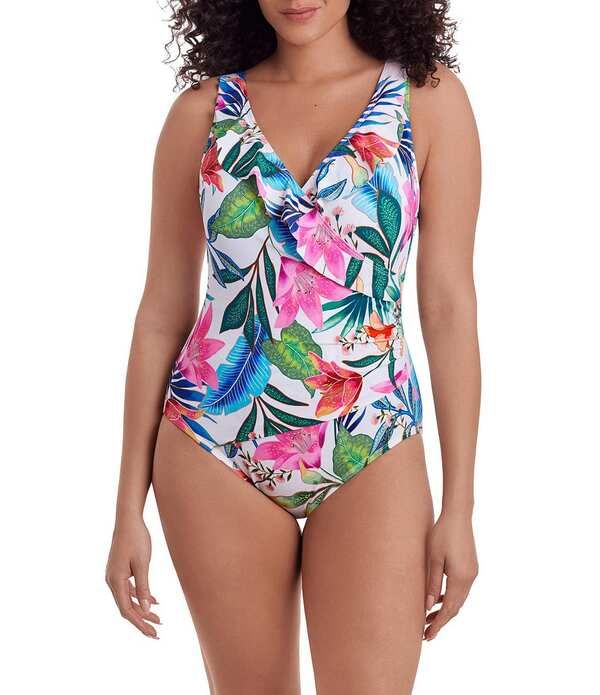 ロンギチュード レディース トップス ワンピース フリル Longitude Midnight Plumeria Tropical Bloom Long Torso Ruffle Front Surp