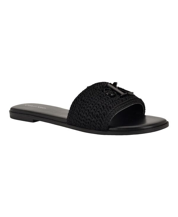カルバンクライン レディース シューズ スリッポン・ローファー サンダル ロゴ Calvin Klein Womens Kamine Woven Logo Flat SlipOn Sandals Bl