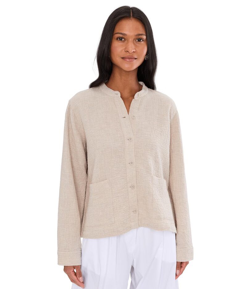 エイリーンフィッシャー レディース アウター コート コットン ジャケット Eileen Fisher Organicotton Doubleweave Mandarin Collar Jacket