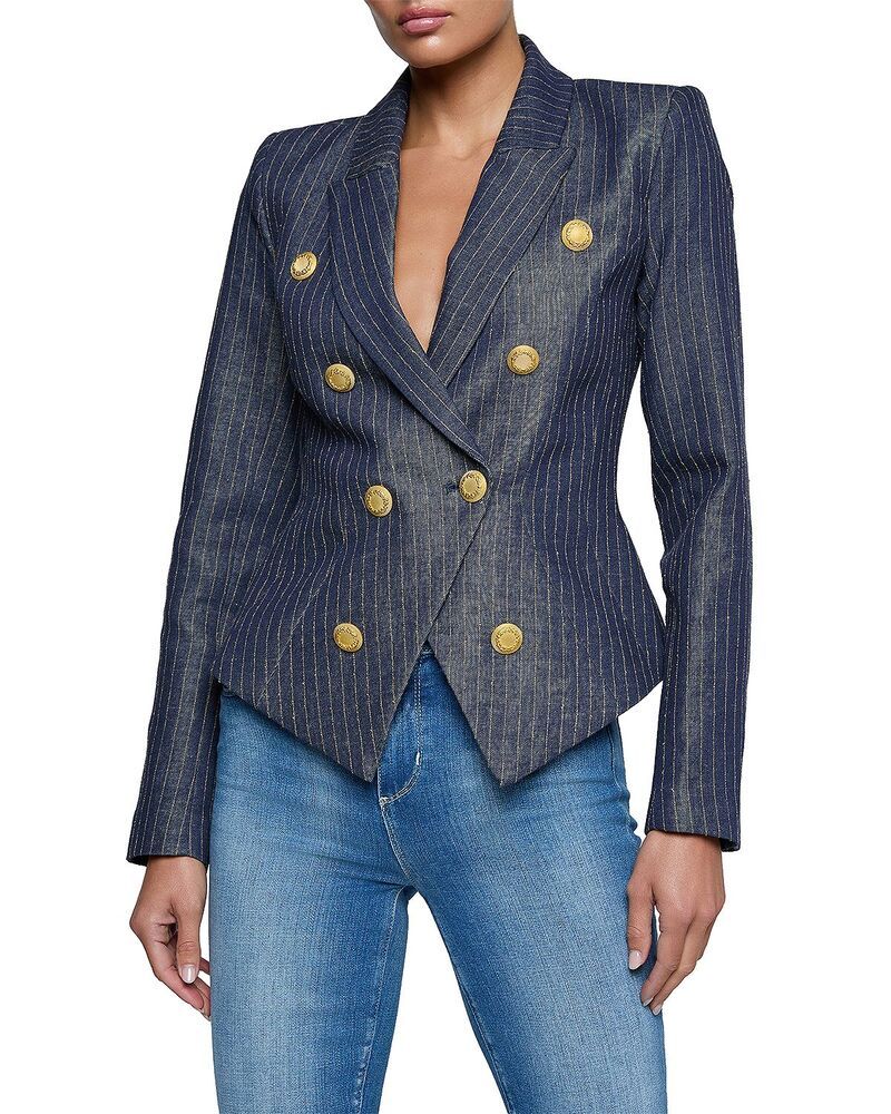 ラジャンス レディース アウター ジャケット・ブルゾン ブレザー LAGENCE Solar Structured Blazer Dark BlueNutmeg Stripe ブルー
