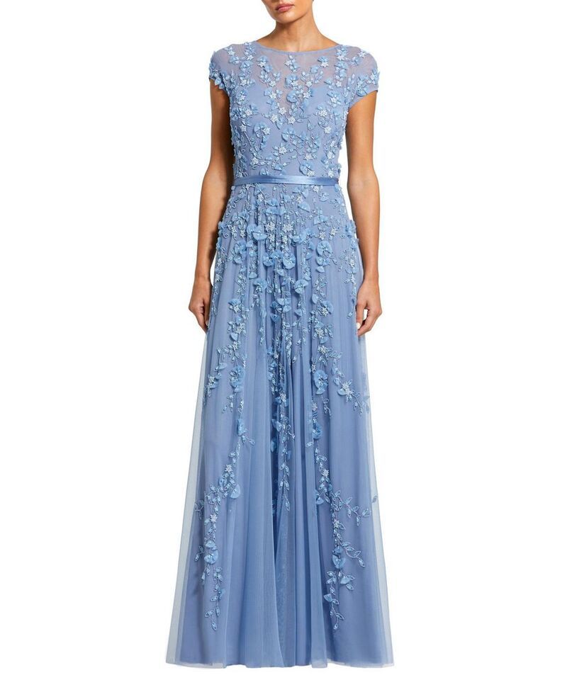 マックダガル レディース トップス ワンピース フラワー柄 プチ キャップ フラワー Mac Duggal Petite Floral Embellished Cap Sleeve Fullength