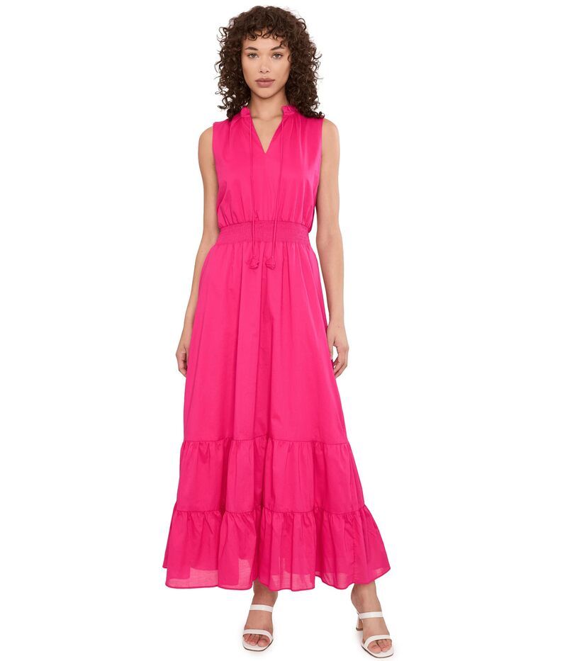 ヴィンスカムート レディース トップス ワンピース シャーリング マキシ Vince Camuto Tie Neck Smocked Waist Maxi Bright Rose