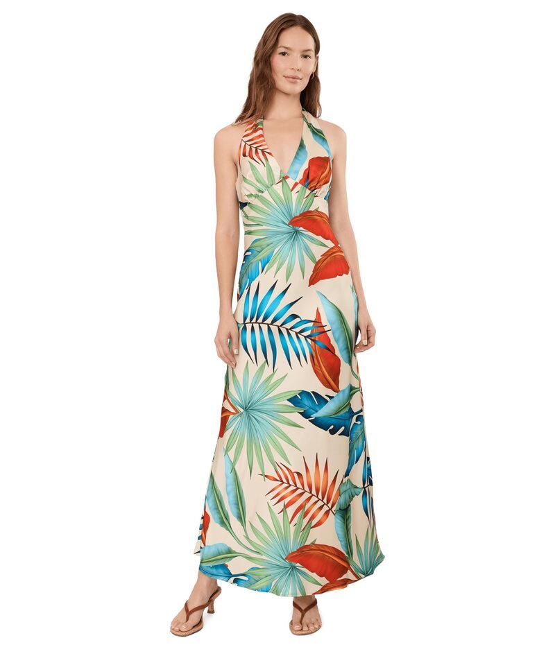 アヴェックレフィーユ レディース トップス ワンピース サテン マキシ Avec Les Filles Botanical Satin Scarf Tie Maxi Dress Birds of Pa