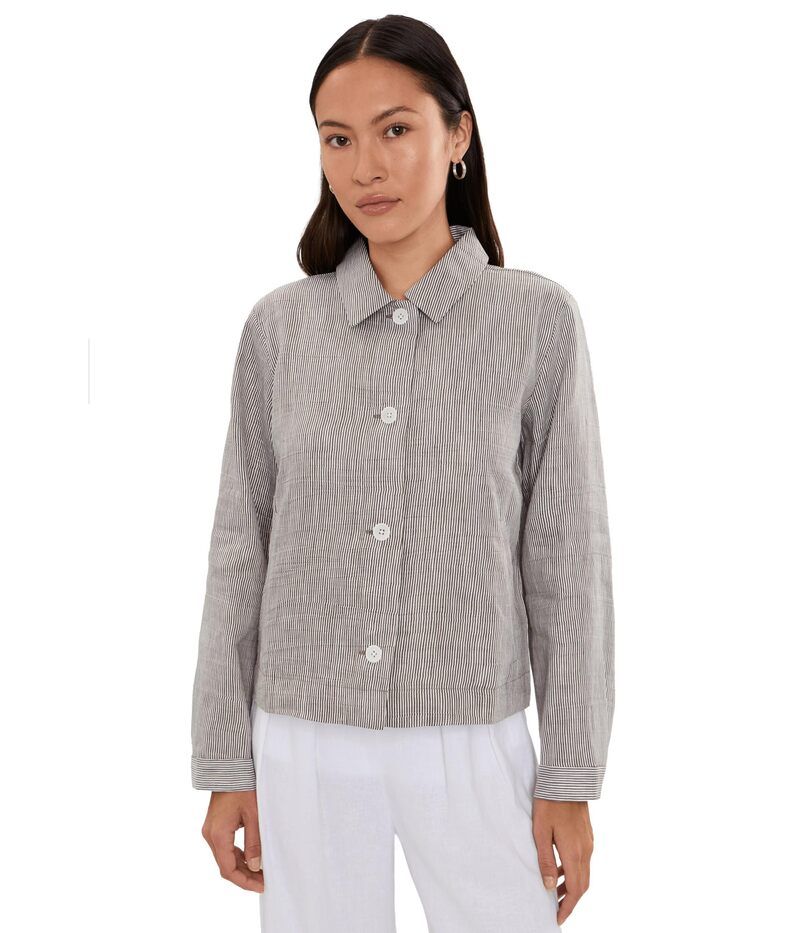 エイリーンフィッシャー レディース アウター コート プチ リネン ジャケット Eileen Fisher Petite Striped Organic Linen Sheen Classicolla
