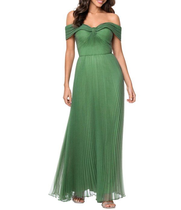 エスケープ レディース トップス ワンピース プリーツ Xscape Long Bubble Organza Pleated Gown Green グリーン