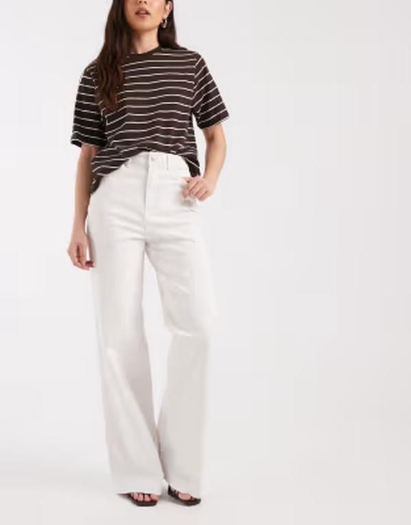 ピーシーズ レディース ボトムス デニムパンツ ワイドレッグ ジーンズ PIECESelma high rise wide leg jeans denim Bright White ホワイト