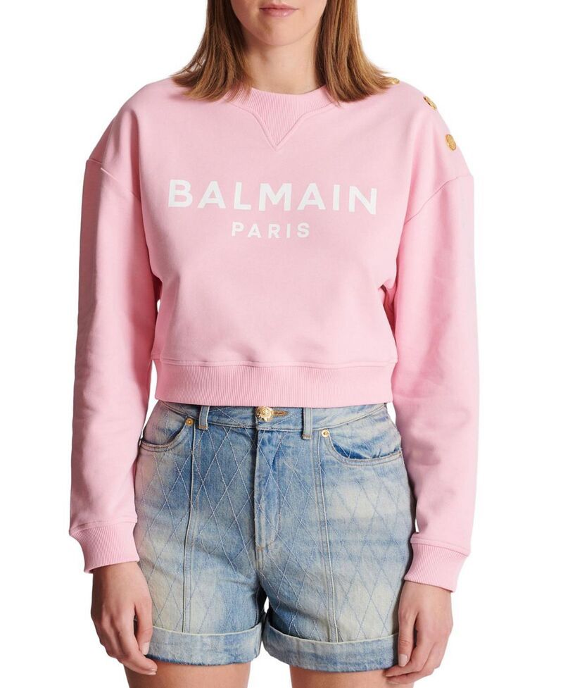 バルマン レディース アウター パーカー・スウェット プリント シャツ Printed Balmain Parisweatshirt Pink ピンク