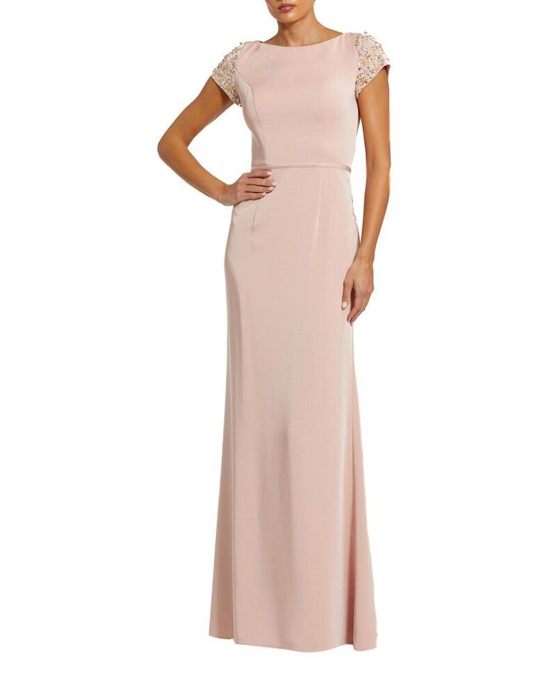 マックダガル レディース トップス ワンピース サテン キャップ Mac Duggal Beaded Cap Sleeve Satin Column Eveningown Rose
