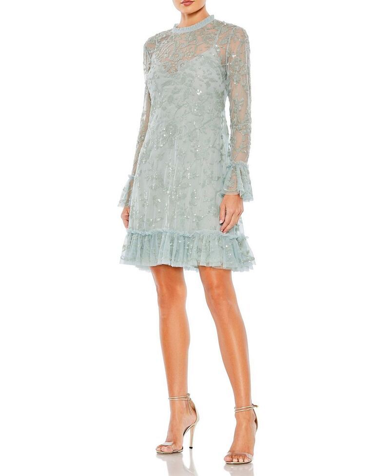 マックダガル レディース トップス ワンピース ミニ スパンコール Mac Duggal Sequin Long Sleeve Mini Dresseafoam