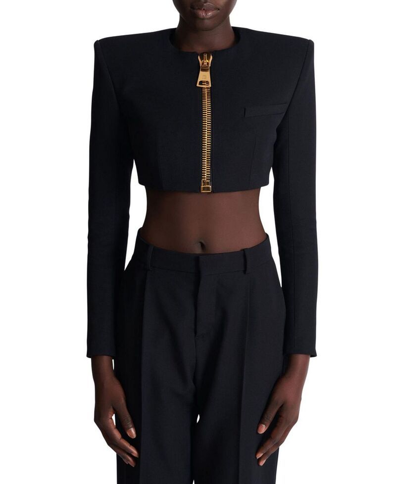 バルマン レディース アウター ジャケット・ブルゾン ウール クロップド Balmain Cropped Jacket in Grain De Poudre Wool Black ブラック