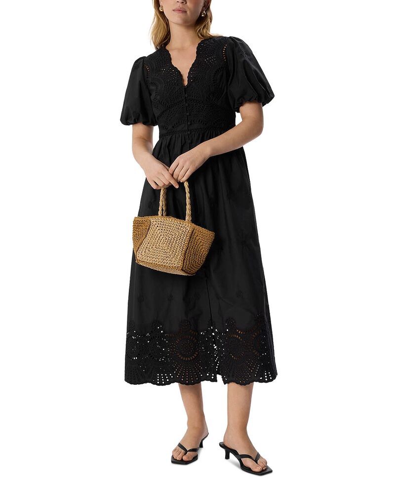 ホイッスルズ レディース トップス ワンピース Vネック コットン Whistles Cotton Broderie V Neck Dress Black ブラック
