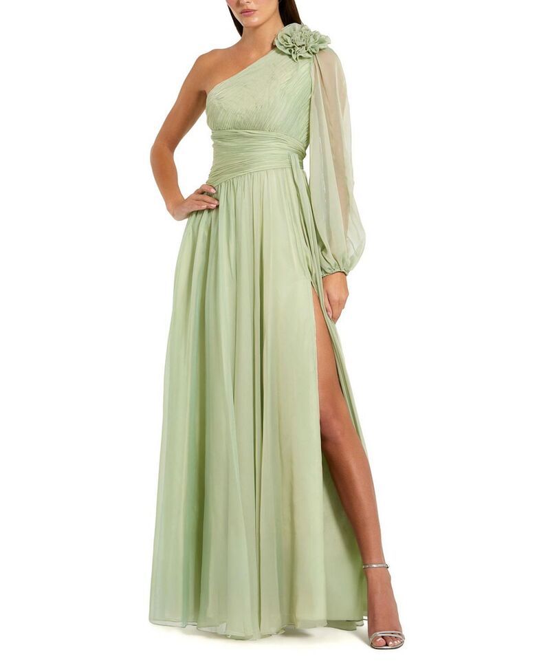 マックダガル レディース トップス ワンピース Mac Duggal One Shoulder 3D Flower Gown with Slit Sage セージ