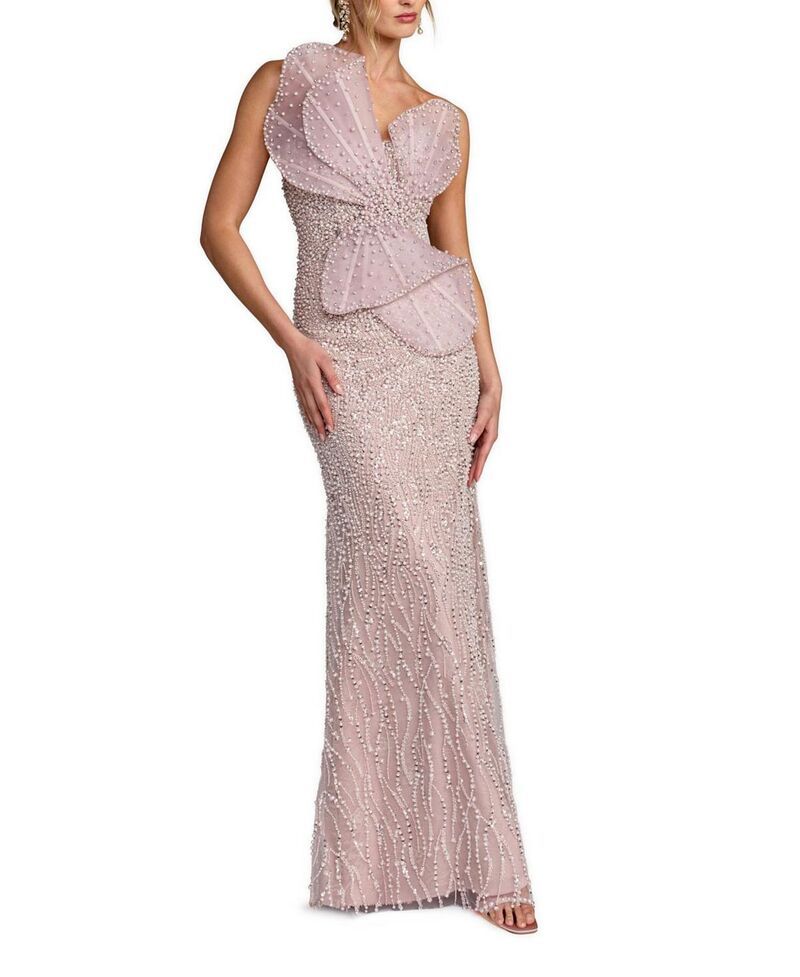 マックダガル レディース トップス ワンピースパンコール ストラップレス Mac Duggal Sequin Organza Strapless Bow Detail Column Gown Moch