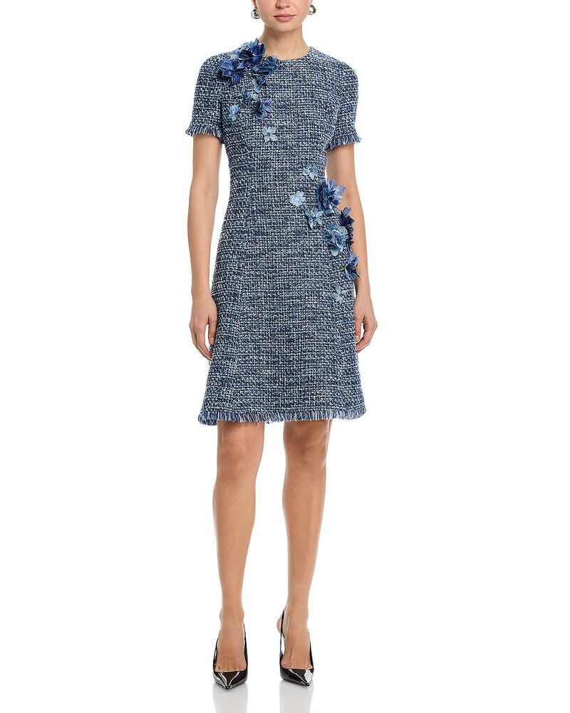 テリジョンバイリッキーフリーマン レディース トップス ワンピース ツイード Teri Jon by Rickie Freeman Tweed Short Sleeve 3D Flower Trim
