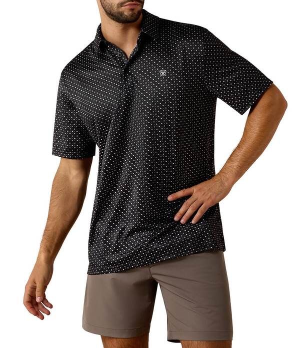 アリアト メンズ トップス シャツ プリント Ariat Short Sleeve Allover Print Polo Black ブラック