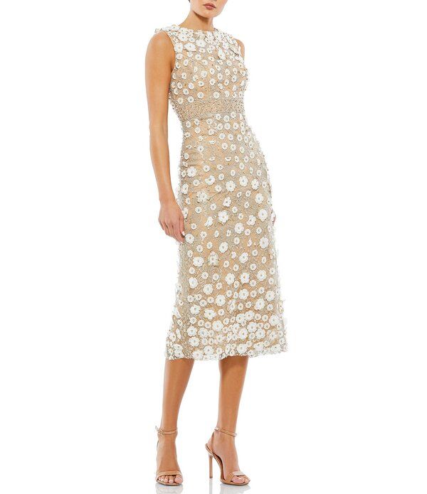 マックダガル レディース トップス ワンピース フラワー柄 プチ ミディ ノースリーブ フラワー Mac Duggal Petite Size Floral Applique Sleeveless M
