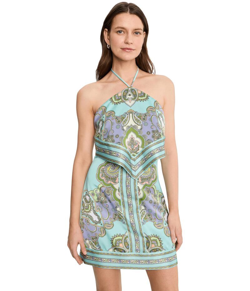 アヴェックレフィーユ レディース トップス ワンピース プリント ミニ サテン ホルター Avec Les Filles Printed Satin Scarf Halter Mini Dress A