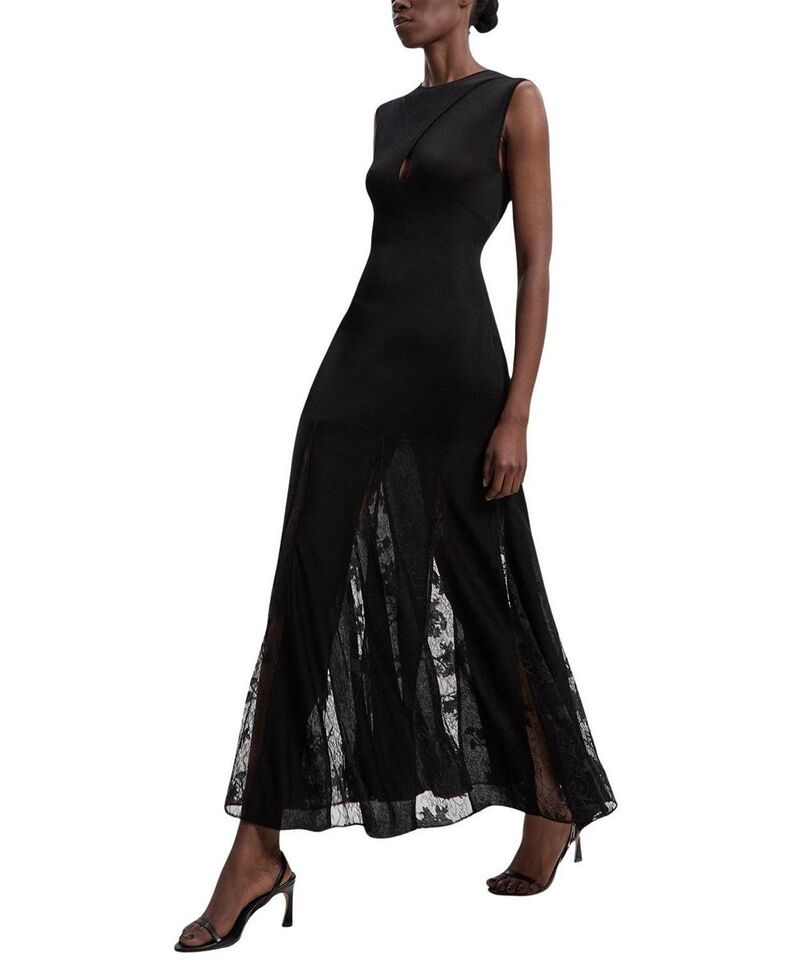 カレンミレン レディース トップス ワンピース レース ニット マキシ Karen Millen Slinky Lace Knit Maxi Dress Black ブラック