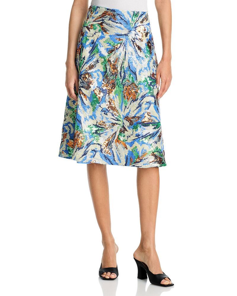 ラバンヌ レディース ボトムスカート Rabanne Jupe Skirt Abstract Flowers BlueOrange ブルー
