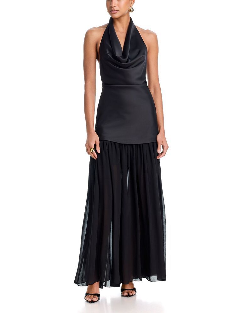 アクア レディース トップス ワンピース AQUA Cowl Neck Drop Waist Gown Exclusive Black ブラック