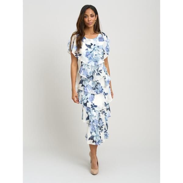 ジーナバッコーニ レディース トップス ワンピース ティアード シフォン プリント ミディ Gina Bacconi Morgan Midi Printed Tiered Chiffon Dress