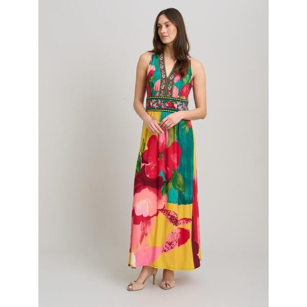 ジーナバッコーニ レディース トップス ワンピース Vネック ノースリーブ マキシ Gina Bacconi Marta V Neck Sleeveless Maxi Dress Multi マルチカ